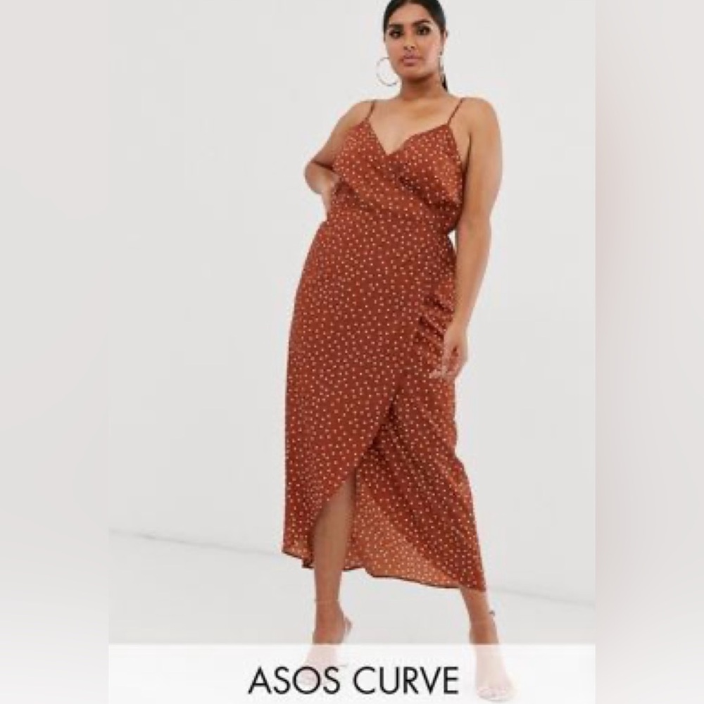 ASOS Curve Rust Polka Dot Wrap Maxi Dress